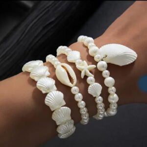 4-pcs White Pearly Bracelet-Anklet