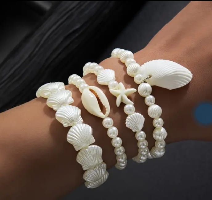4-pcs White Pearly Bracelet-Anklet