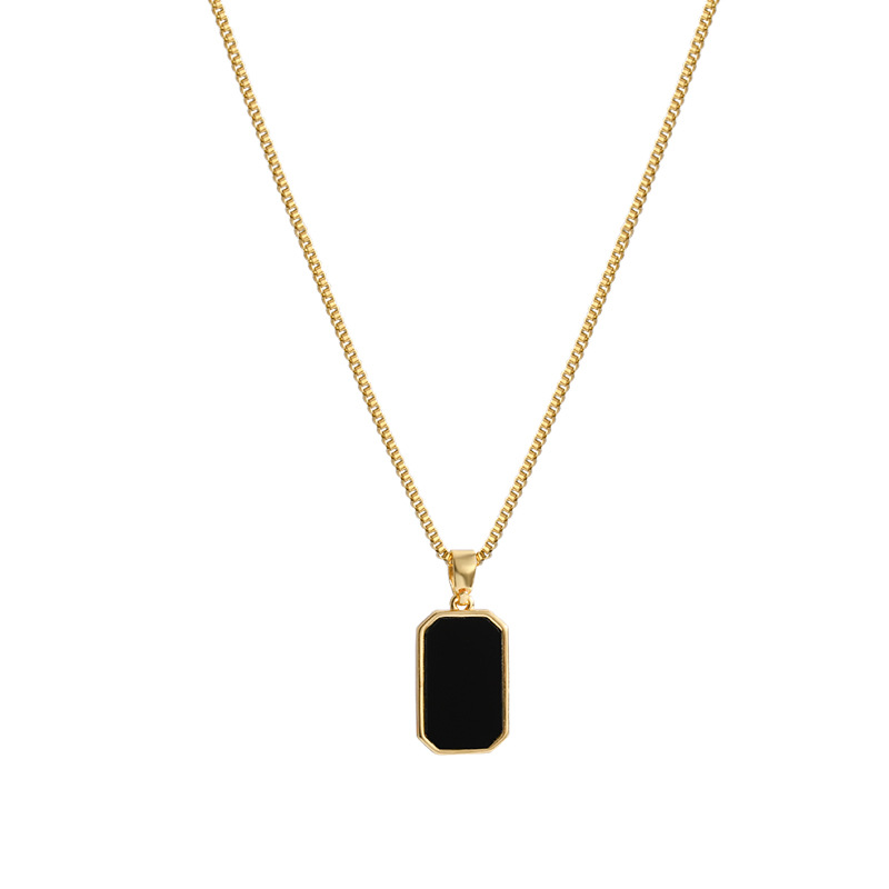 Black Square Onyx Necklace (Gold)