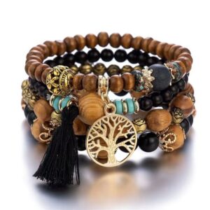 Bohemian Multi Layered Tree of Life Bracelet (Black)