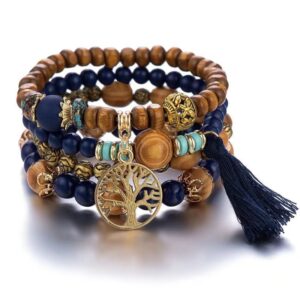 Bohemian Multi Layered Tree of Life Bracelet (Navy Blue)