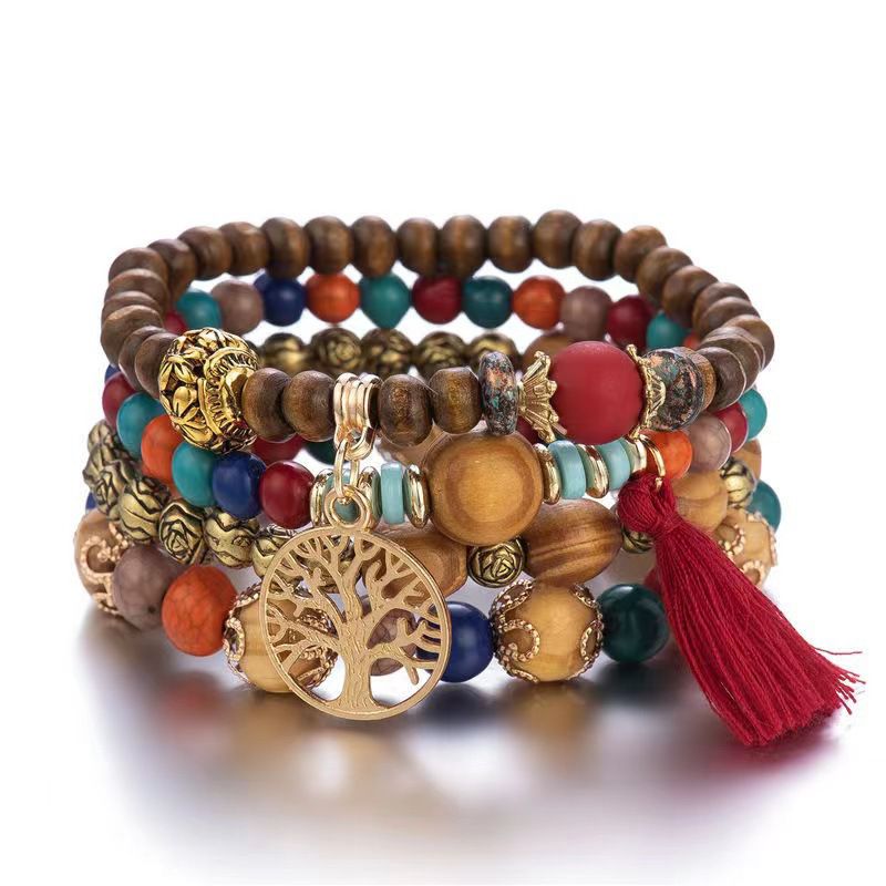 Bohemian Multi Layered Tree of Life Bracelet (Red)