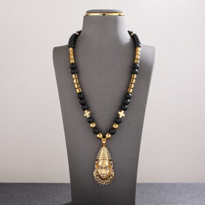Masked Pendant Black & Gold beaded Necklace